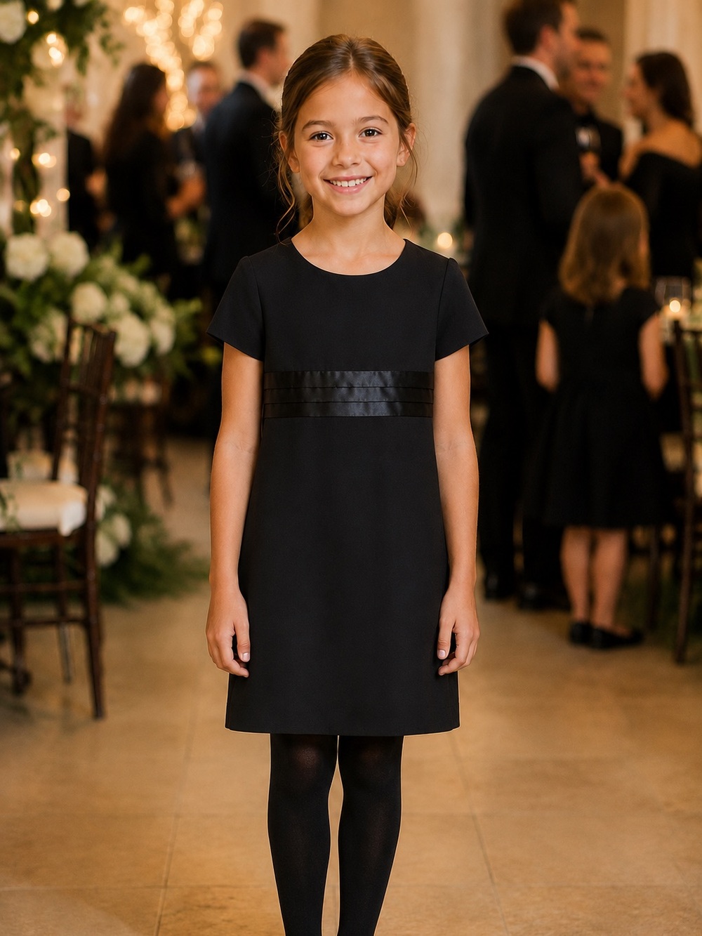Rampage Black Short-Sleeve Satin-Band Girls' Dress